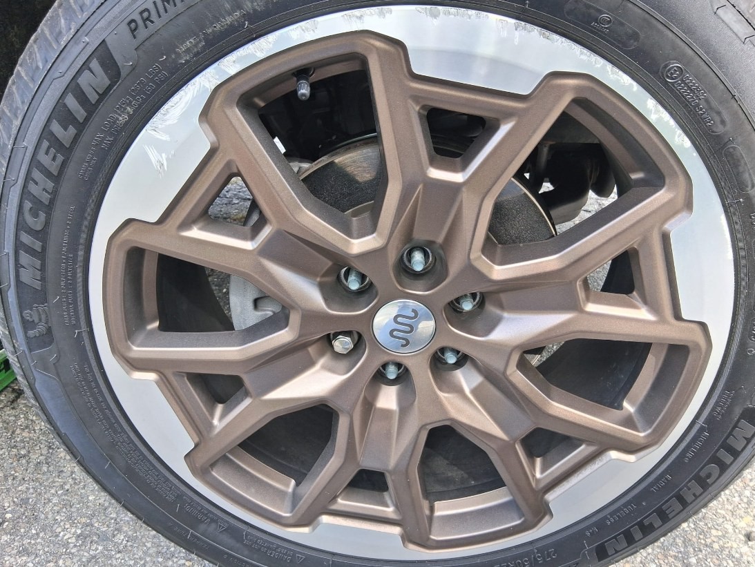 Refinished two-tone wheel on a Ford Expedition King Ranch: bronze spokes, bright outer face and the King Ranch center cap, on a Michelin tire